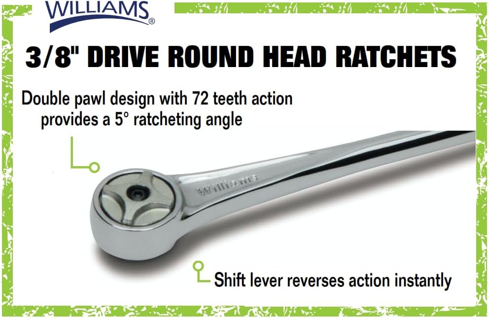 Williams B-53A 3/8-Zoll-Antrieb, lange Rundkopf-Ratsche Rundkopf-Ratsche 10 1/2 Inch Chrom-finish, R