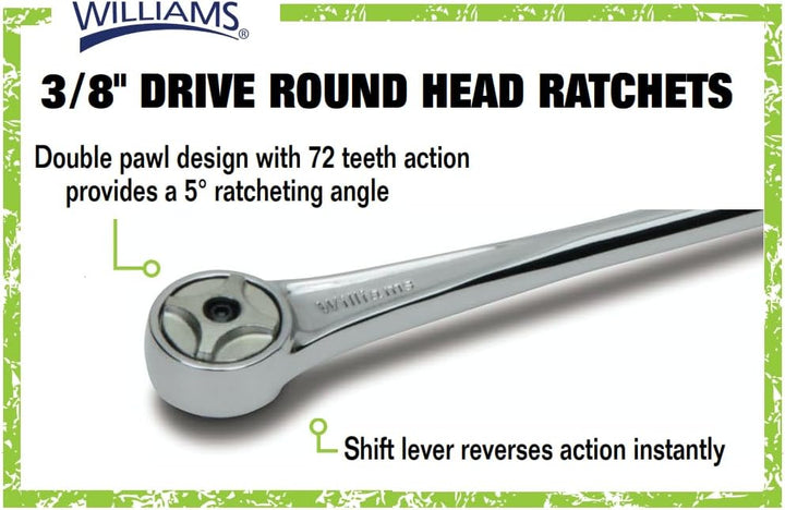 Williams B-53A 3/8-Zoll-Antrieb, lange Rundkopf-Ratsche Rundkopf-Ratsche 10 1/2 Inch Chrom-finish, R