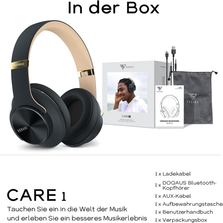 DOQAUS Bluetooth Kopfhörer Over Ear, [Bis zu 52 Std] Kabellose Kopfhörer mit 3 EQ-Modi, HiFi Stereo