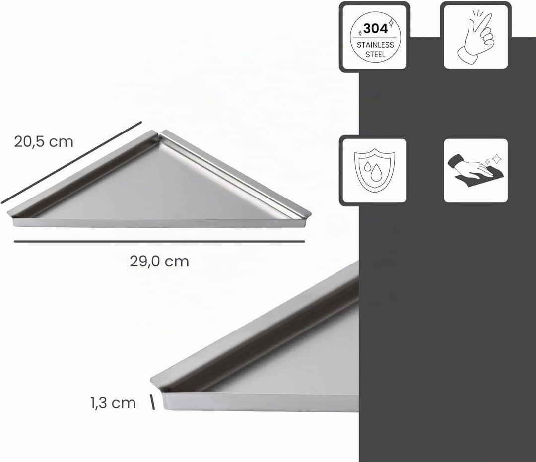 Befliesbare Duschablage ohne Bohren 205mm x 205mm Silber Duschregal Ecke nachträglich einbaubar, Ede