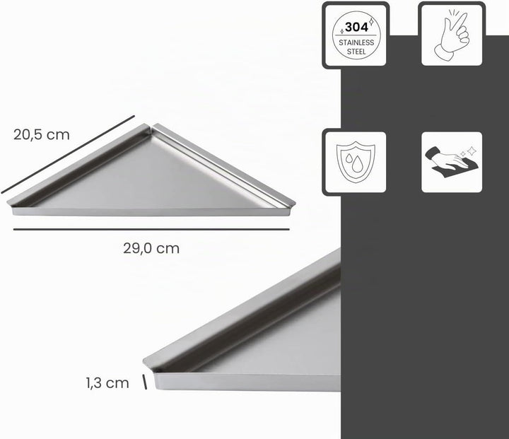 Befliesbare Duschablage ohne Bohren 205mm x 205mm Silber Duschregal Ecke nachträglich einbaubar, Ede