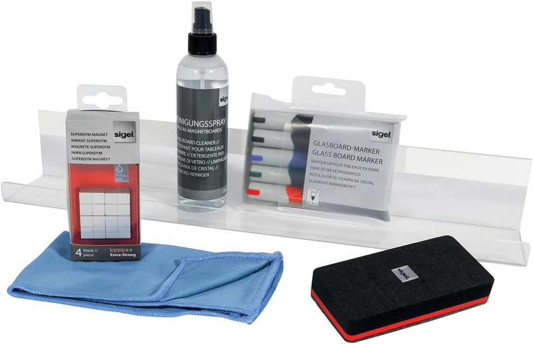 SIGEL GL730 Zubehörset für Glas-Whiteboards und Magnettafeln: Magnete, Marker, Stiftschale und Reini