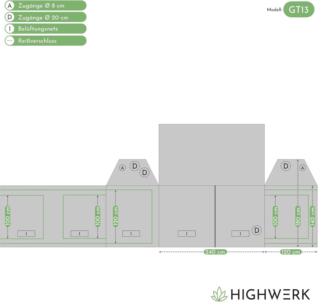 Zelsius Growzelt MyHomeGrow Grow Tent für Dachschräge Dachboden | Indoor Growbox | schwarz grün | Gr