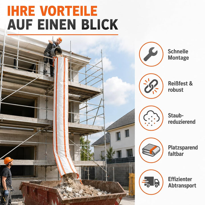 Schuttrutsche 3m – Flexible Bauschuttrutsche aus robustem Material | Einfache Installation für Bau-