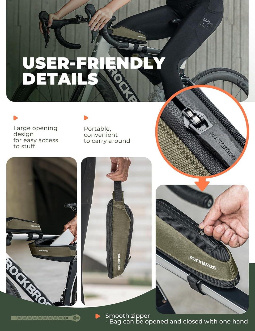 ROCKBROS Fahrradtasche Reflektierende Oberrohrtasche Werkzeugtasche Fahrradzubehör 0,65L Schwarz für