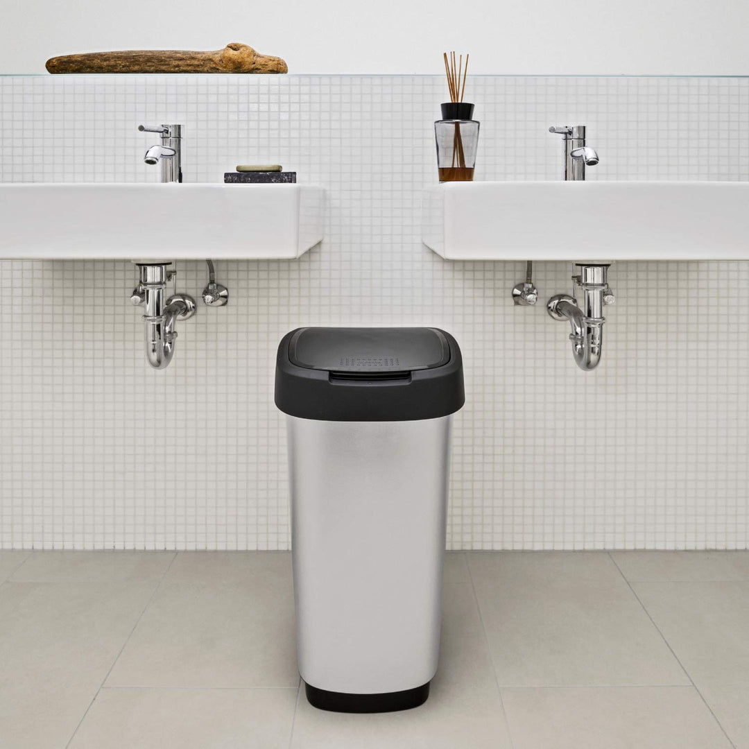Mülleimer 50l mit Deckel Silber, Silber