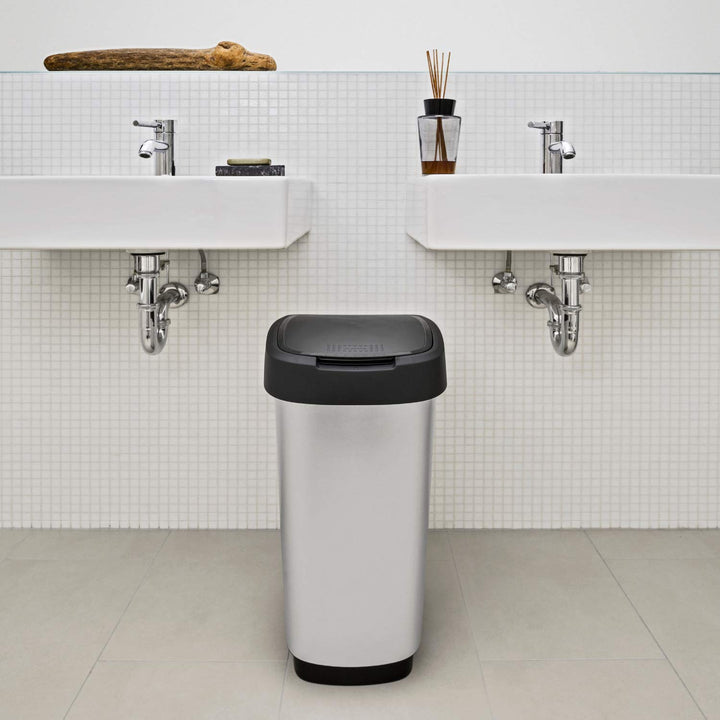 Mülleimer 50l mit Deckel Silber, Silber