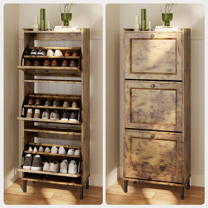 Bealife Schuhregal mit 3 Klapptüren, doppelte Tiefe, schmaler Organizer für den Eingang, 50 x 118 x