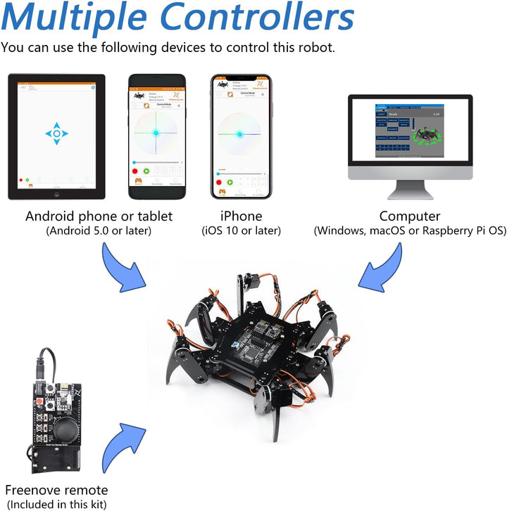 FREENOVE Hexapod Robot Kit with Remote (Compatible with Arduino IDE), App Remote Control, Walking Cr