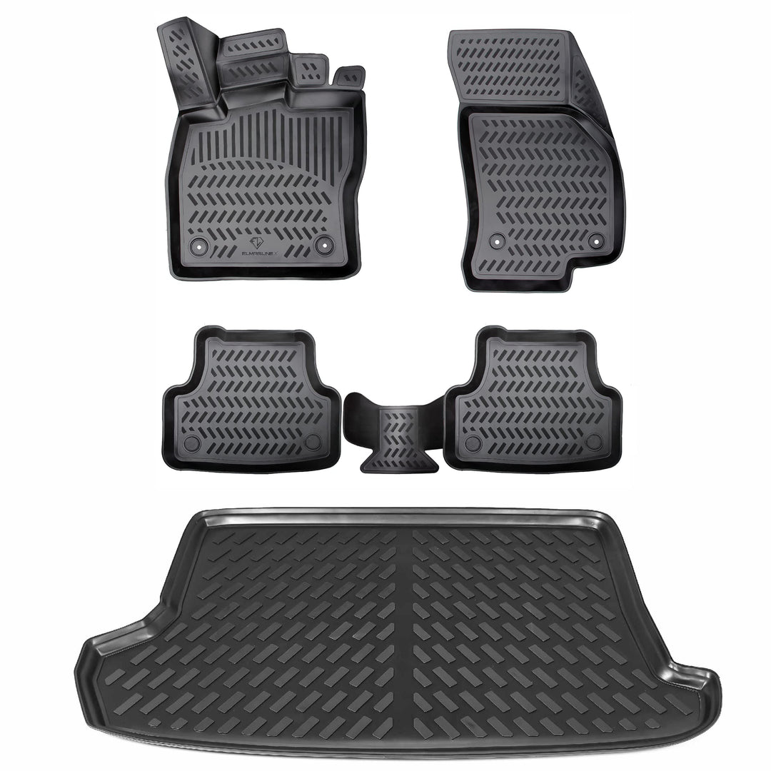 ELMASLINE 3D Gummimatten & Kofferraumwanne Set für VW T-ROC 2017-2025 oberer Ladeboden | Antirutsch