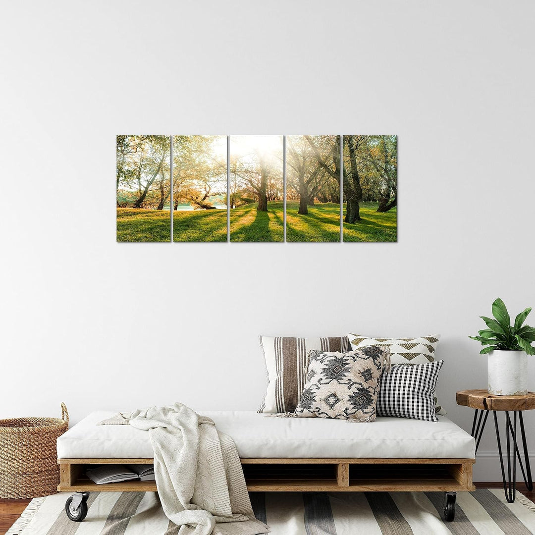 Runa Art Bild Wald Landschaft Wandbilder auf Vlies Leinwand 5 Teilig Wanddekoration Schlafzimmer Woh