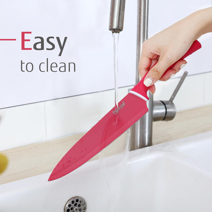 hecef 6 Teilig Messer Set mit Schutz, Küchenmesser Set Bunte Non-Stick, Scharfe Messerset Edelstahl,