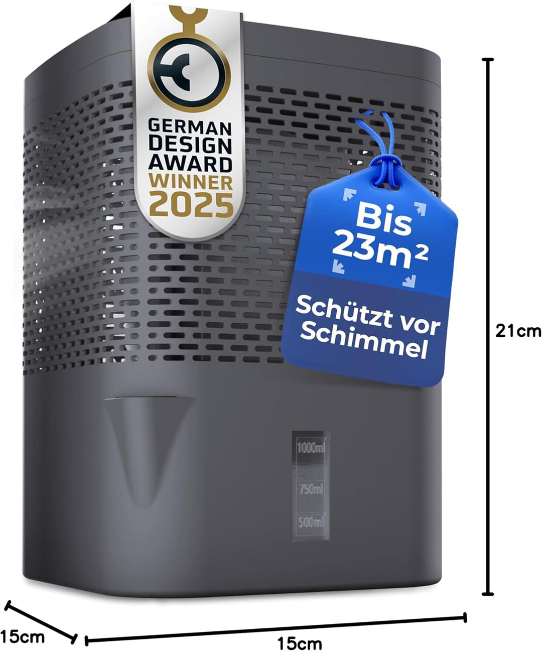BonAura® AirOne Luftentfeuchter ohne Strom mit 360° Belüftung I Raumentfeuchter mit Ausgiesser & 680