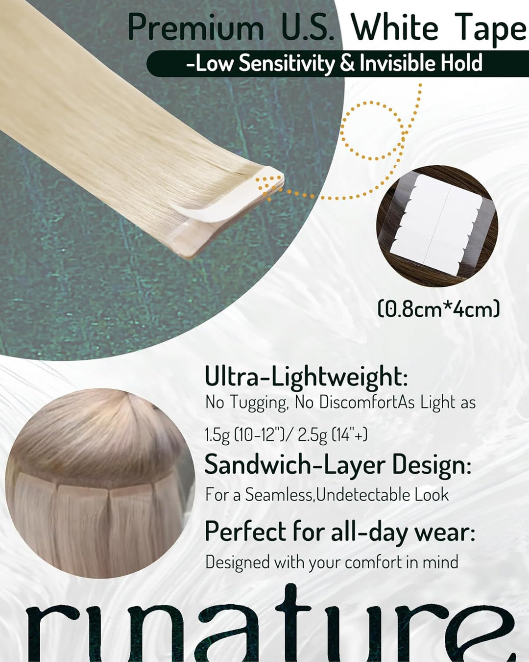 RUNATURE Tape Extensions Echthaar Blond 55cm Lang Haarverlangerung Echthaar Tape in Glatte Haare 50g