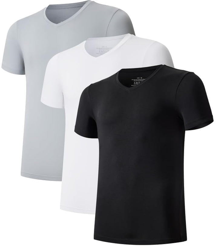 COLORFULLEAF 3/5er Pack Bambus V Ausschnitt T-Shirt Herren Stretch Unterhemd Männer Einfarbig Busine