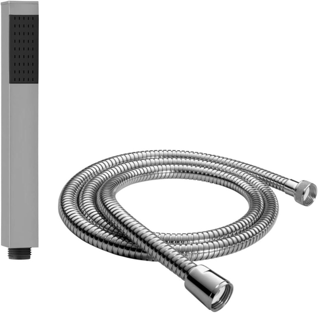 Handbrause Messing quadratisch mit Brauseschlauch 200 cm Duschbrause Brausekopf