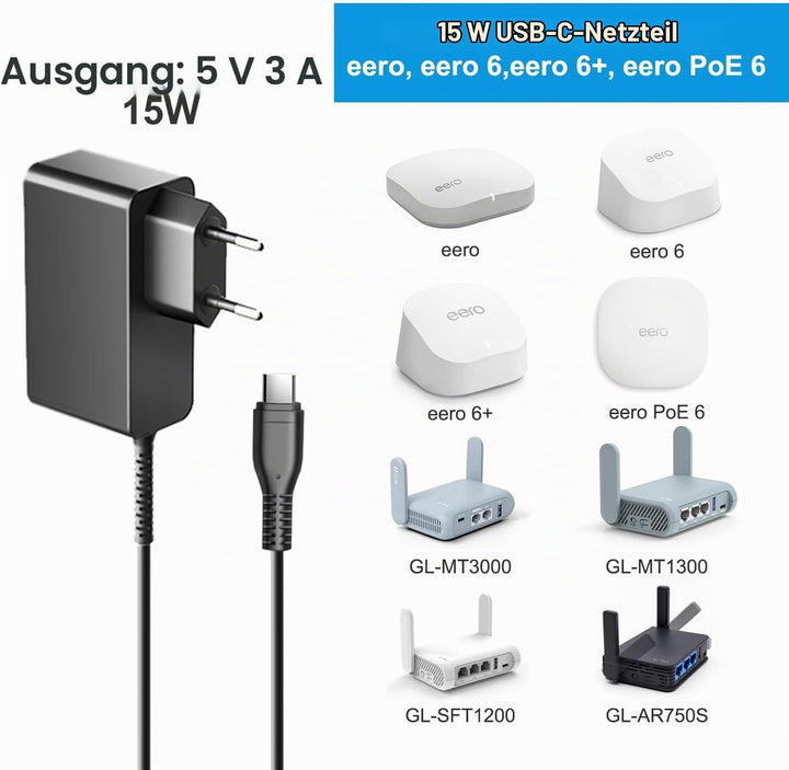 KFD Netzteil 5V 3A USB C Ladegerät für WiiM Pro Plus AirPlay 2 Receiver, Fender x Teufel ROCKSTER GO