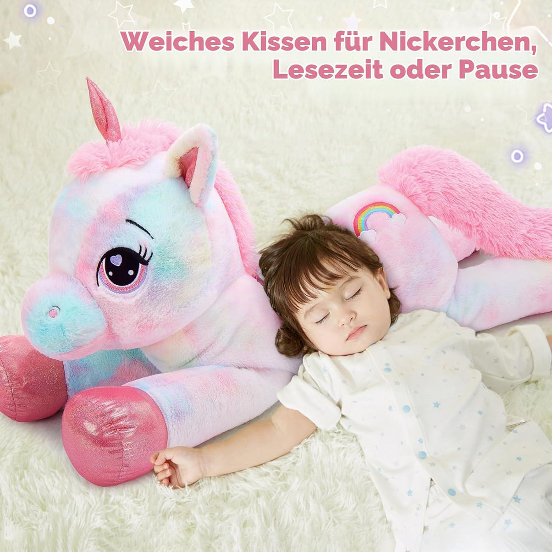MorisMos riesen Einhorn Kuscheltier XXL,110cm Pink Rosa gross Einhorn plüschtier Stofftier, Geburtst