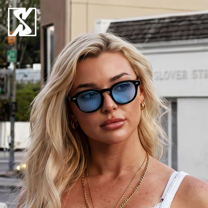 SHEEN KELLY Retro Acetat Ovale Sonnenbrille für Männer Frauen Hochauflösend Polarisierte Round Linse