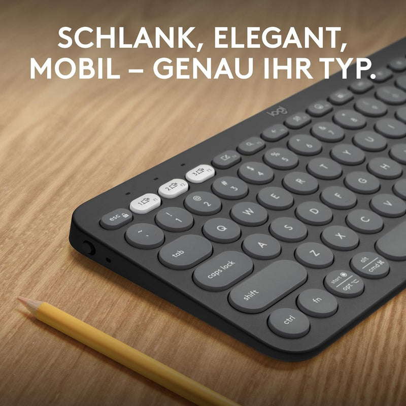 Logitech Pebble Keys 2 K380s, kabellose Multi-Device Bluetooth-Tastatur mit anpassbaren Sondertasten