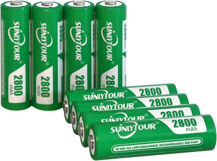 2800mAh NI-MH AA Batterie mit Ladegerät,SUNLYTOUR 8 Stück 2800mAh AA NI-MH Batterien mit 8 Slots AAA