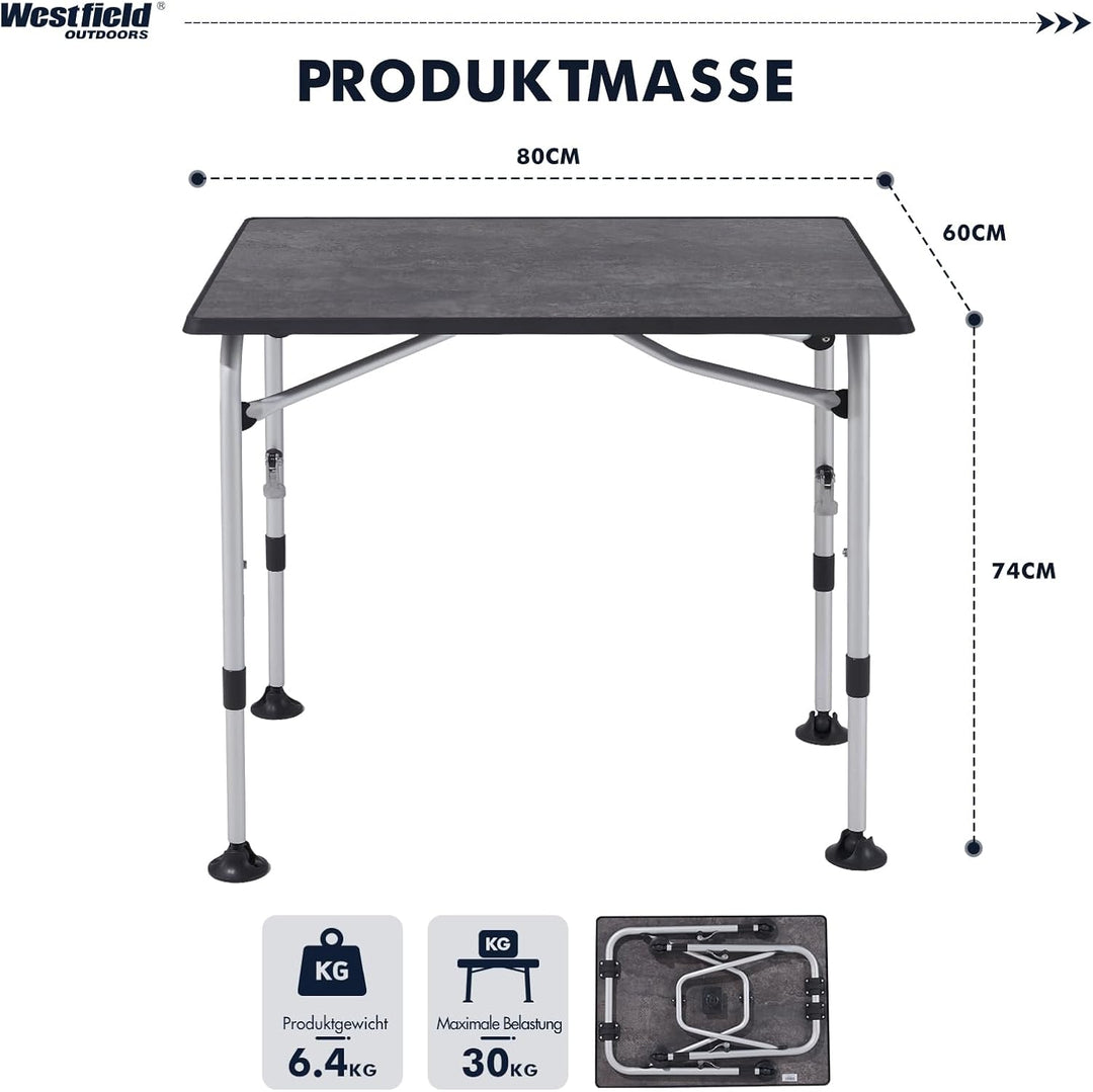 Westfield Outdoors Campingtisch Klappbar Höhenverstellbar Klapptisch für 4-8 Personen, Stabiler Gart