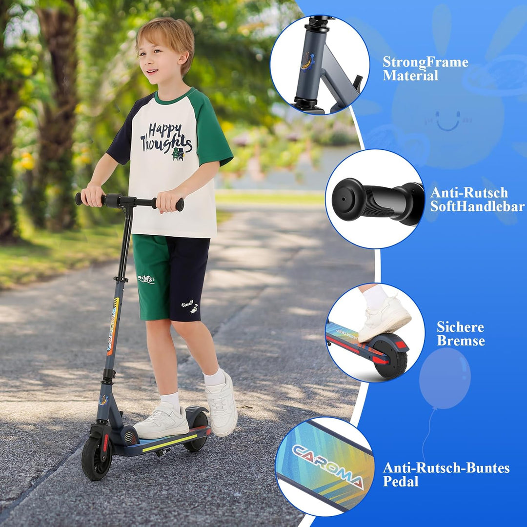 Caroma Elektroroller für Kinder von 8-12 Jahren, 180W Motor, 16 km/h, 60 min Fahrzeit, Einstellbare