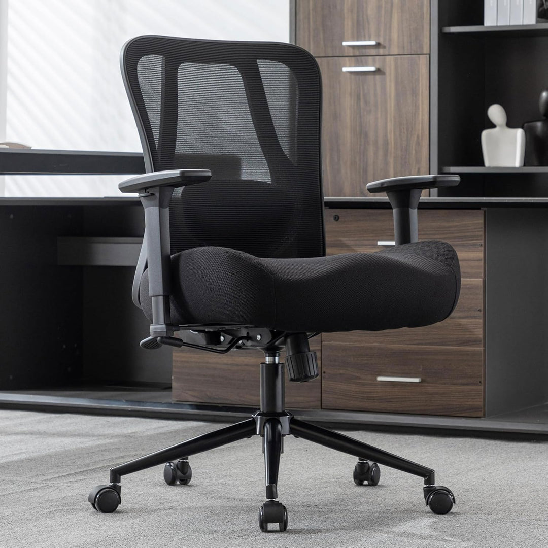 UEV Ergonomischer Bürostuhl 230kg, Verstellbare Lendenwirbelstütze/Armlehnen, atmungsaktiv Netzbespa