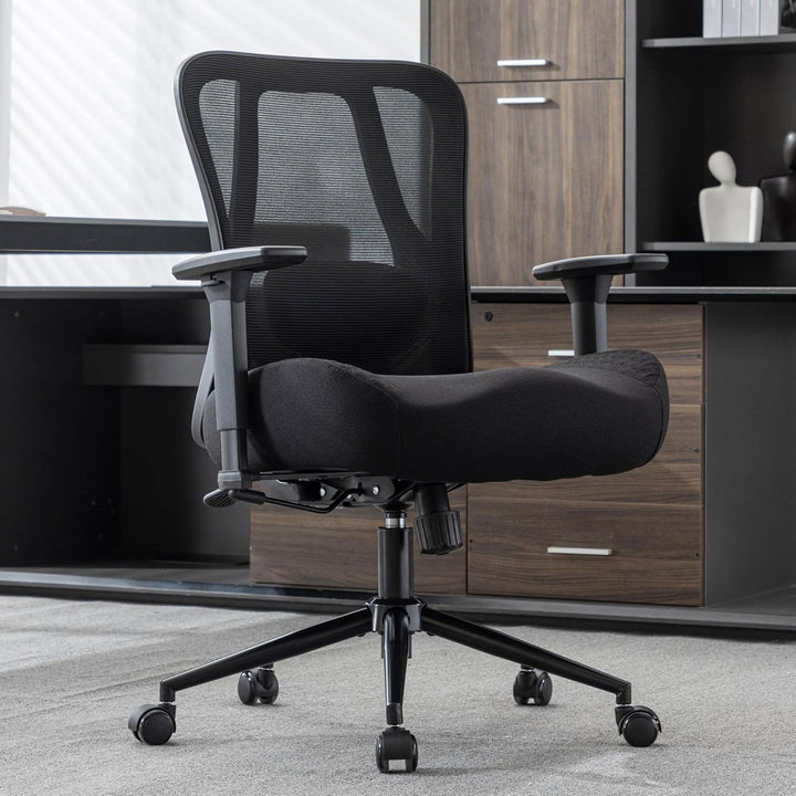 UEV Ergonomischer Bürostuhl 230kg, Verstellbare Lendenwirbelstütze/Armlehnen, atmungsaktiv Netzbespa