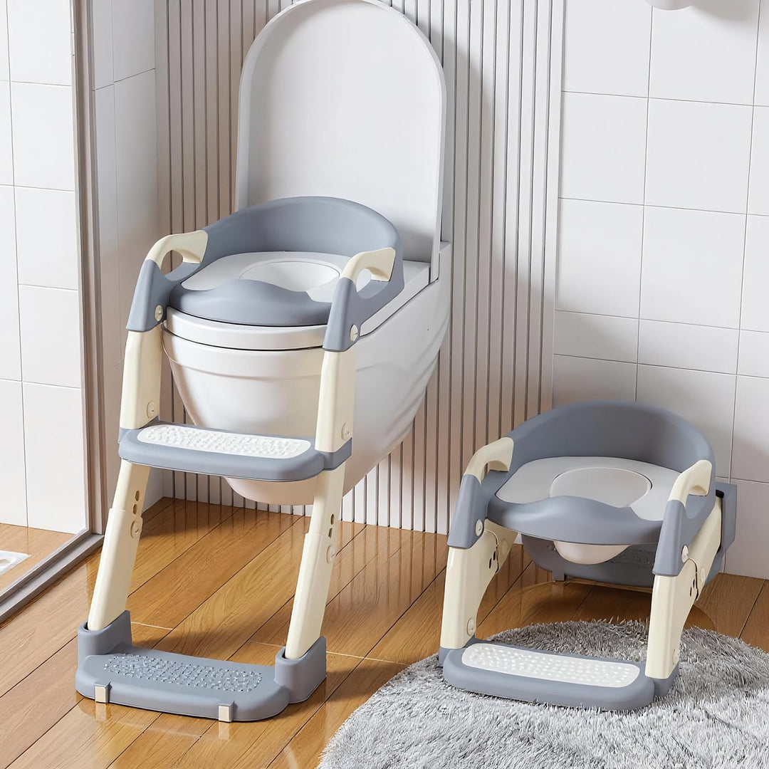 3 IN 1 Toilettensitz Kinder, Toilettenleiter für Kinder mit Verstellbar Treppe, Spritz und Rutschfes