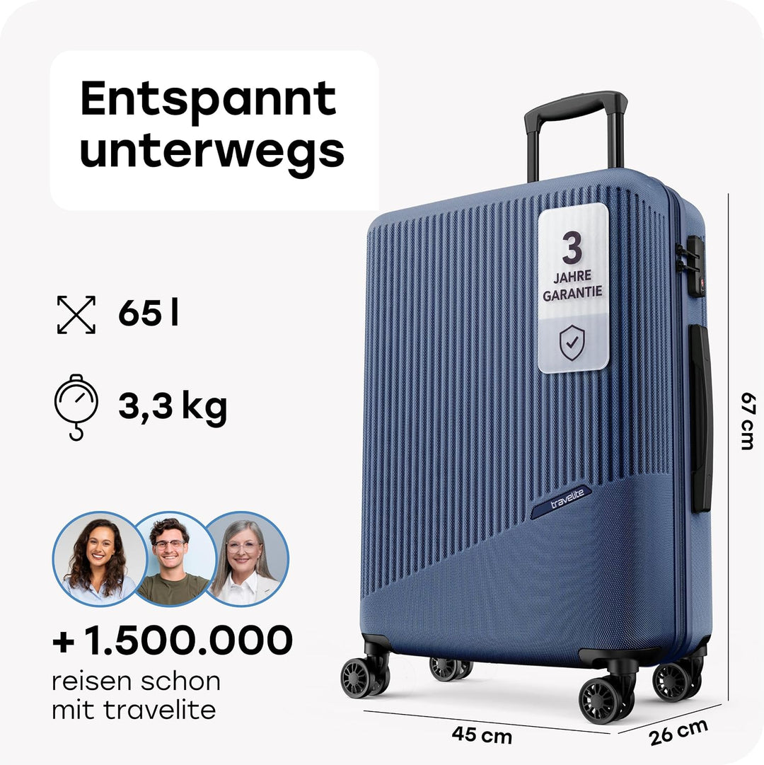 Travelite 4-Rad Hartschalenkoffer mittelgross 65 Liter, Gepäck Serie Bali: ABS Hartschalen Trolley m