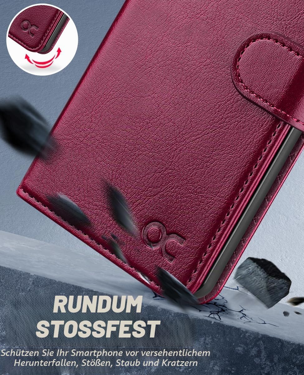 OCASE Handyhülle für Samsung Galaxy S24 FE Hülle Premium Leder Burgundy | Flip Klappbare Klapphülle