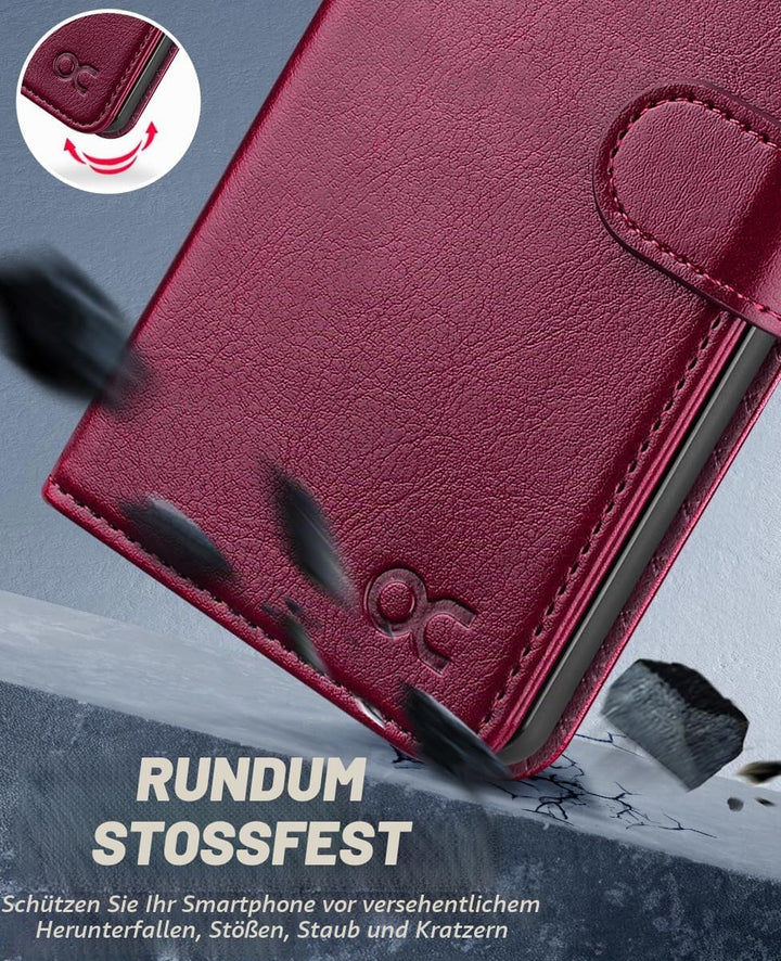 OCASE Handyhülle für Samsung Galaxy S24 FE Hülle Premium Leder Burgundy | Flip Klappbare Klapphülle