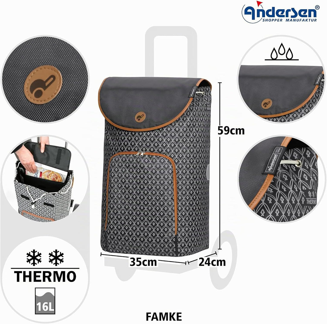 ANDERSEN Einkaufstrolley - Scala Shopper Plus Famke anthrazit 47 L modisch,Thermo, Aluminium, klappb