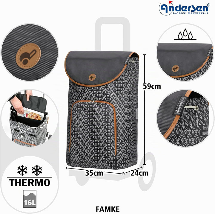 ANDERSEN Einkaufstrolley - Scala Shopper Plus Famke anthrazit 47 L modisch,Thermo, Aluminium, klappb