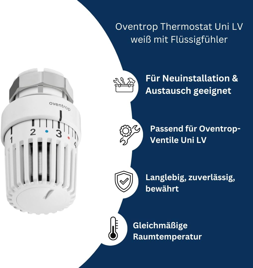 Thermostat Uni LV weiss – mit FLÜSSIGFÜHLER + Entlüftungsschlüssel 5 mm Vierkant, 10er Set – präzise