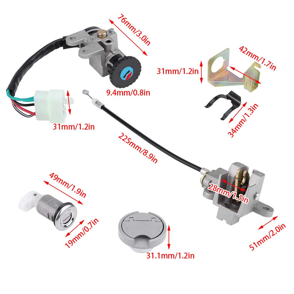 Yctze1 Set 5Pin Stecker 2 Schlüssel Zündschalter Schlüsselverriegelung Tankdeckel Set für Gy6 50ccm,