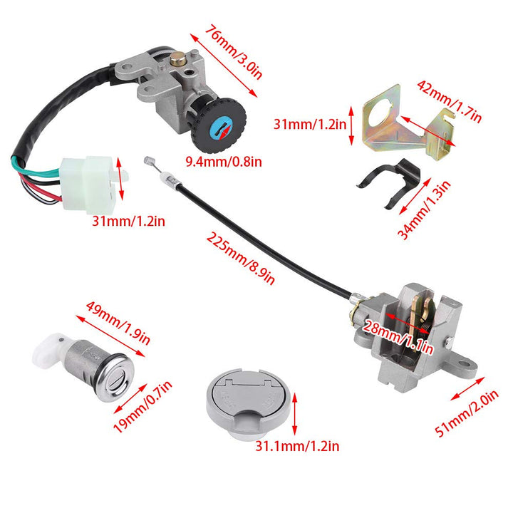 Yctze1 Set 5Pin Stecker 2 Schlüssel Zündschalter Schlüsselverriegelung Tankdeckel Set für Gy6 50ccm,