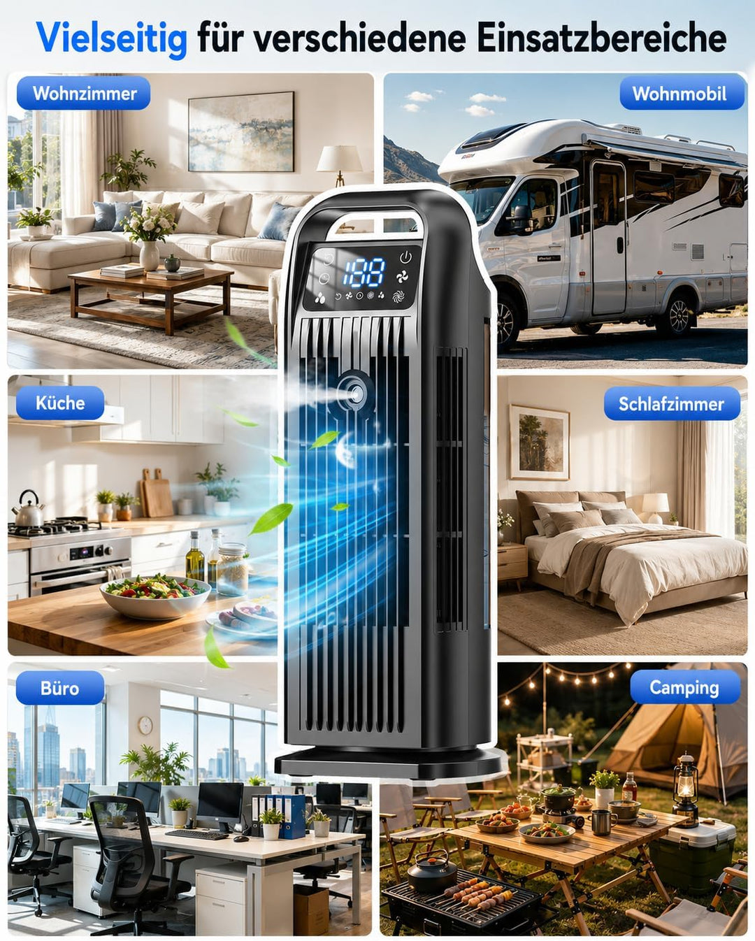 Mobile Klimaanlage ohne Abluftschlauch 6-in-1, Luftkühler mit Wasserkühlung, Mini Klimaanlage Mobil,