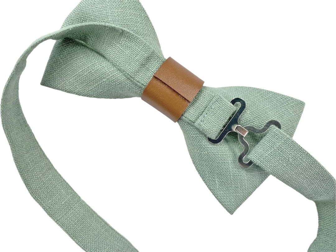 Leinen Accessoires: Fliege mit Leder, Hosenträger mit Leder, Einstecktuch, Manschettenknöpfe für Her