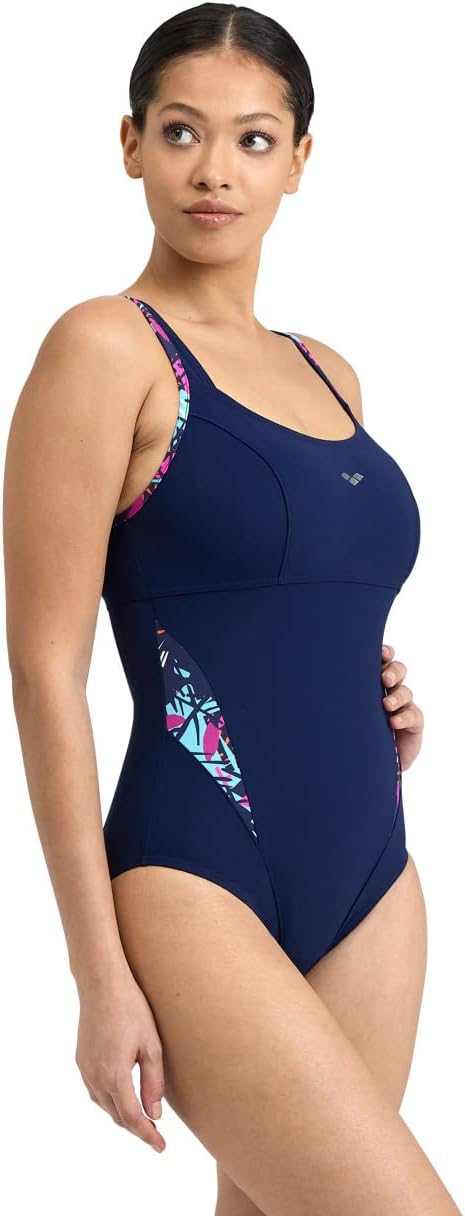 ARENA Damen Women's Bodylift Swimsuit Francy Strap Back Panel One Piece Swimsuit 38 Navy-freak Rose