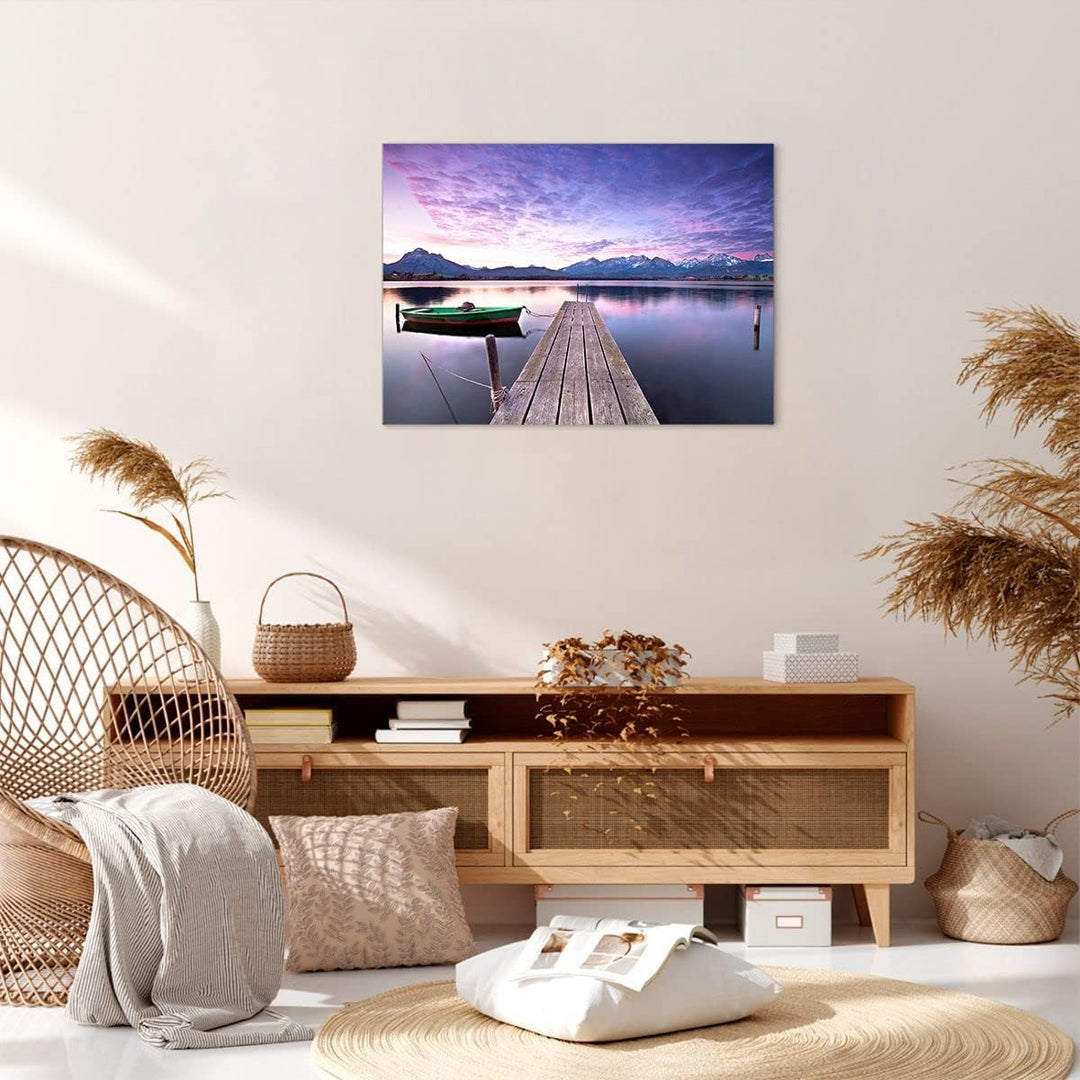 Bilder auf Leinwand See Berge Wasser Leinwandbild mit Rahmen 70x50cm Wandbilder Dekoration Wohnzimme