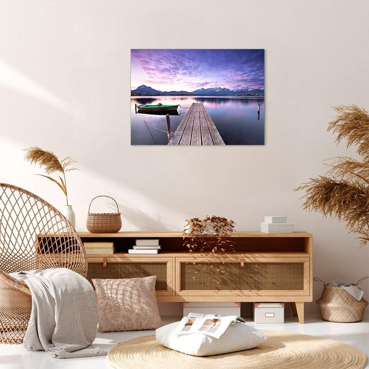 Bilder auf Leinwand See Berge Wasser Leinwandbild mit Rahmen 70x50cm Wandbilder Dekoration Wohnzimme
