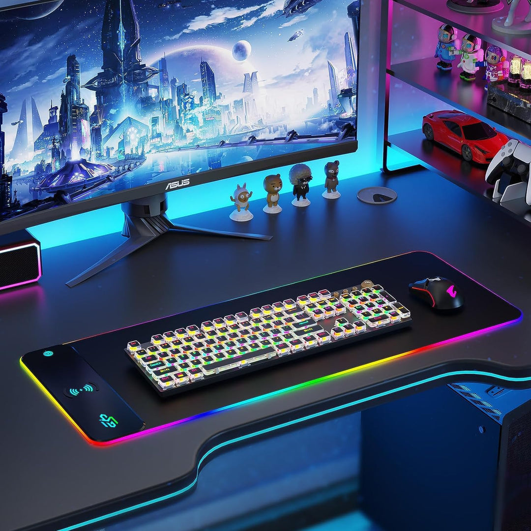 RGB Gaming Mauspad 15W Qi Mousepad LED, 10 Beleuchtungsmodi mit 15W Schnellladung Qi Kabelloses Lade