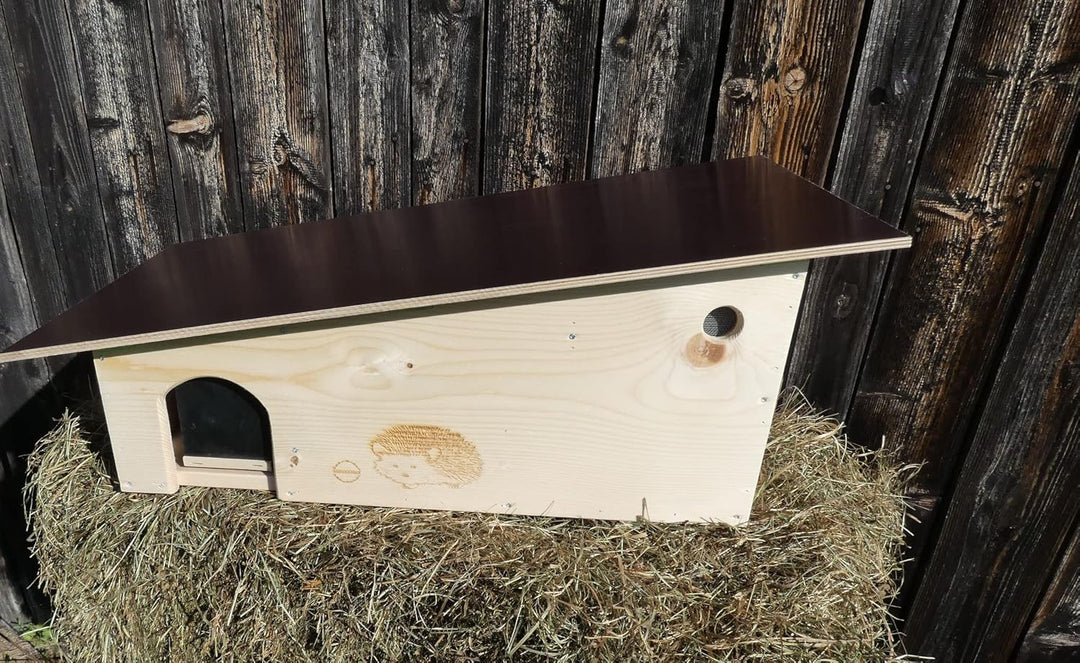 Luxus Igelfutterhaus mit Beobachtungsfenster 80cm x 40cm x 32cm Igelhotel 18mm Vollholz Witterungsbe