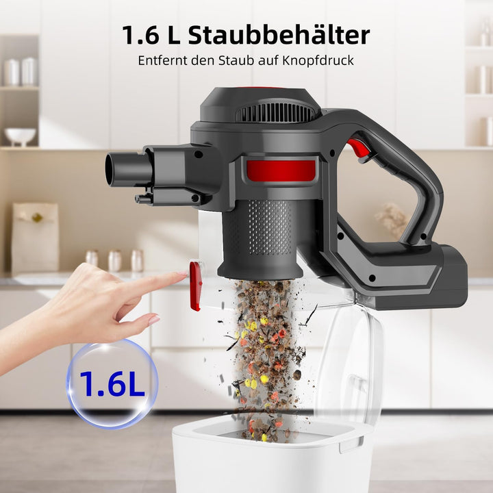 Akku Staubsauger 40000Pa/450W/100 Min mit 2 Austauschbaren Akku, 4 HEPA-Filter, 1,6 L Staubbehälter