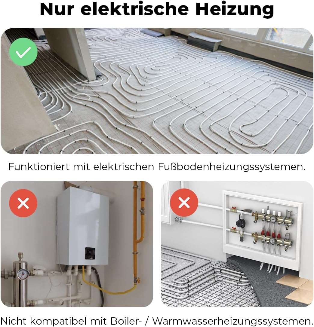 WiFi Thermostat Fussbodenheizung für Elektroheizung, LED Touchscreen Programmierbarer Raumthermostat