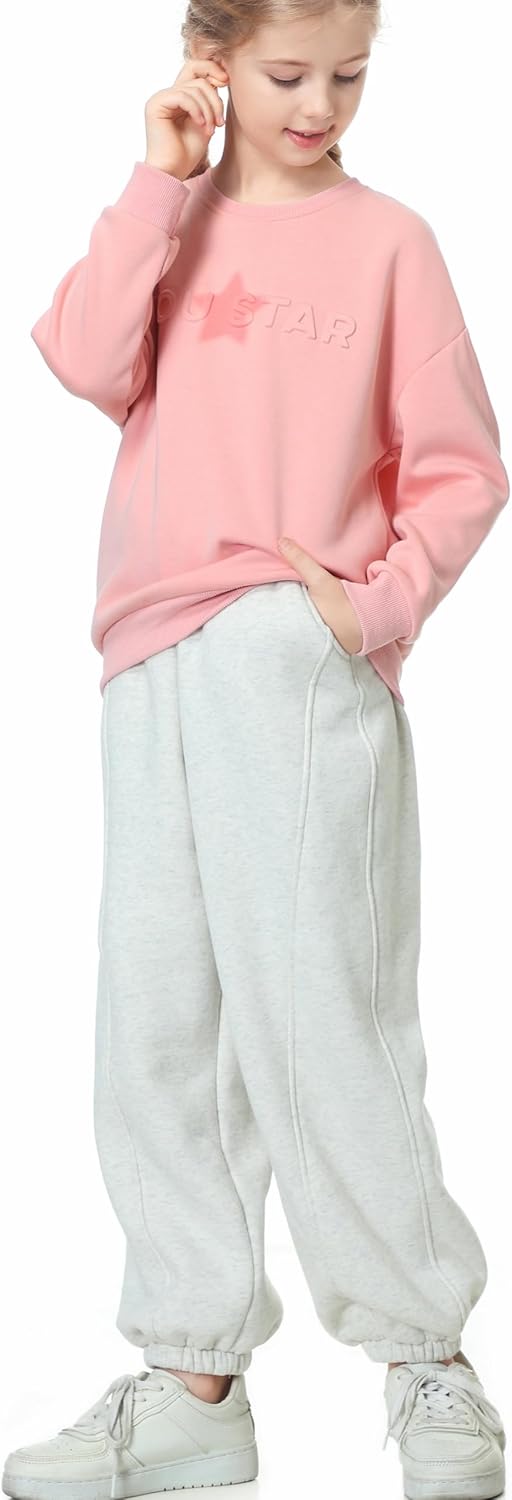 Rolanko Jogging Hose für Mädchen, Baumwoll Fleece Sport Joggers Trainingsanzug mit Mehreren Taschen