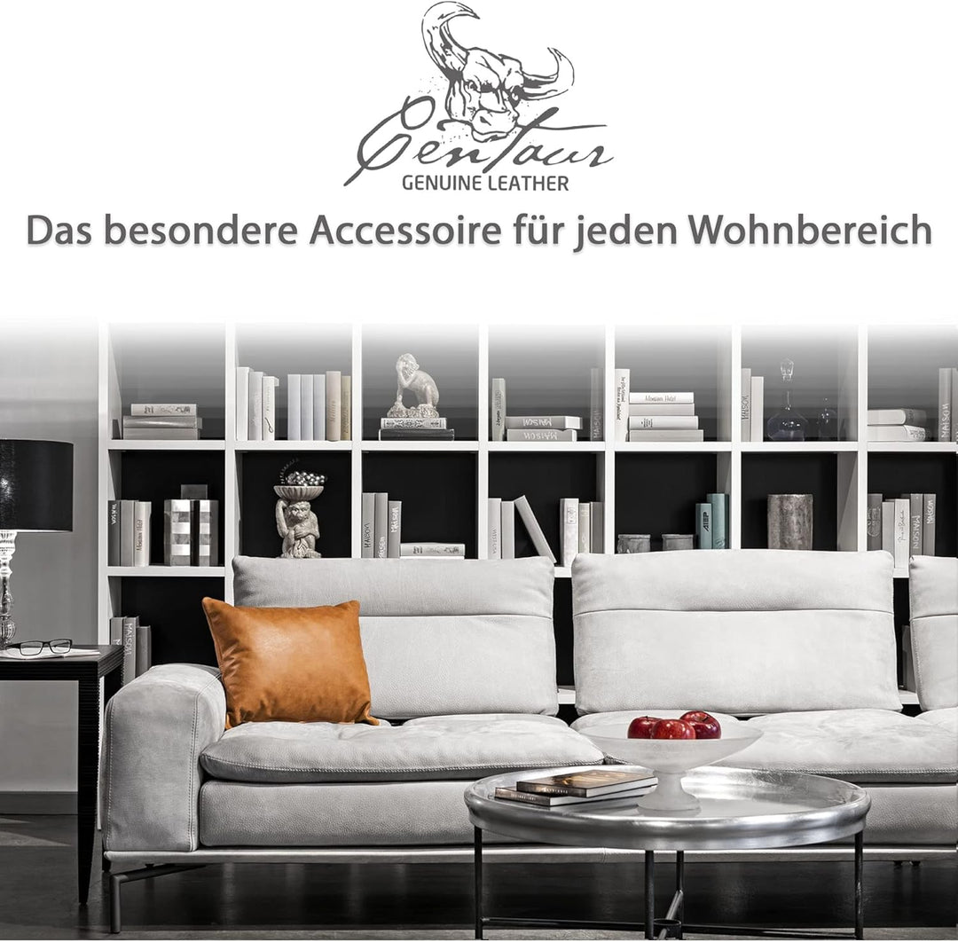 Centaur - Deko Lederkissen 50 x 40 cm für Sofa oder Schlafzimmer Cognac/Vintage - Echt Leder Kissen