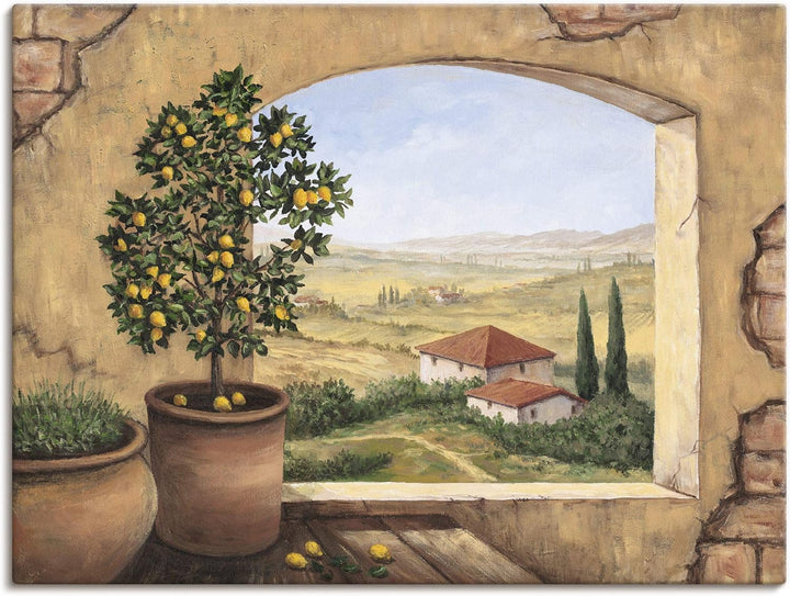 Artland Leinwandbild Wandbild Bild auf Leinwand 60x45 cm Wanddeko Fensterblick Fenster Toskana Itali